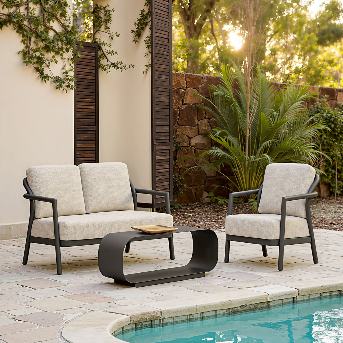 Rein Outdoor Patio Accent Chair, Beige