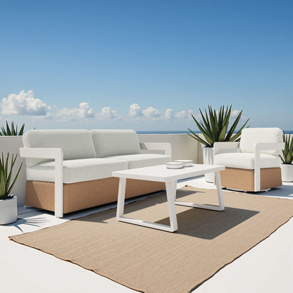 Gelo Outdoor Patio Sofa, White & Brown