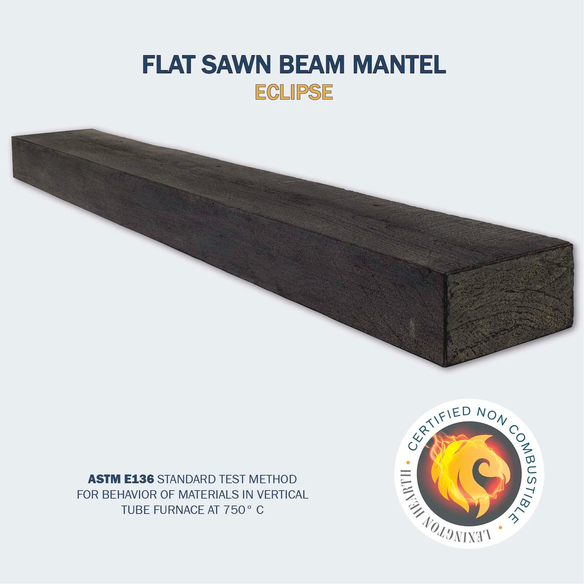 Lexington Hearth Flat Sawn Beam mantel in Eclipse, mounted above a fireplace