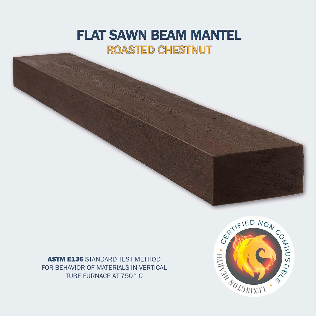 Lexington Hearth Flat Sawn Beam mantel in Roasted Chestnut, mounted above a fireplace