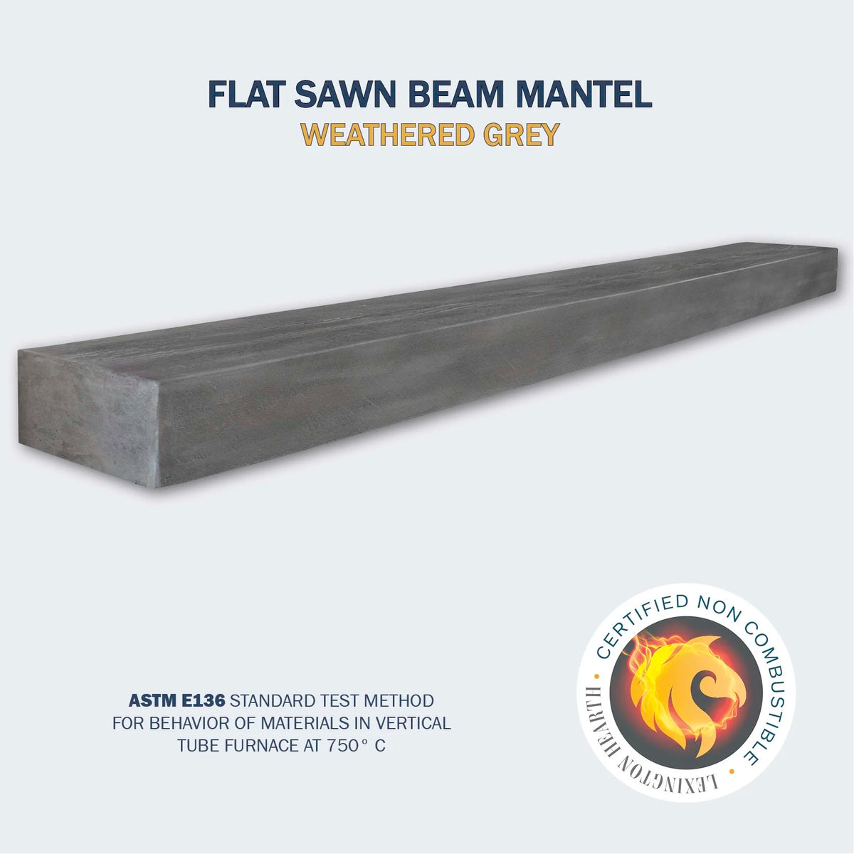 Lexington Hearth Flat Sawn Beam mantel in Weathered Grey, mounted above a fireplace