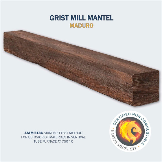 Lexington Hearth Grist Mill non-combustible barn beam mantel in Maduro