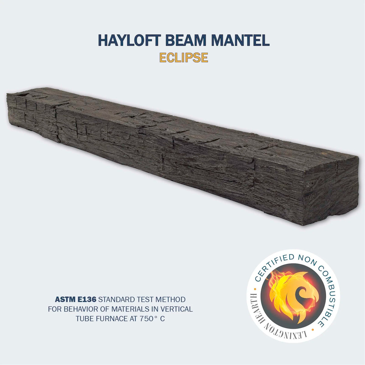 Lexington Hearth Hayloft Beam mantel in Eclipse, mounted above a fireplace