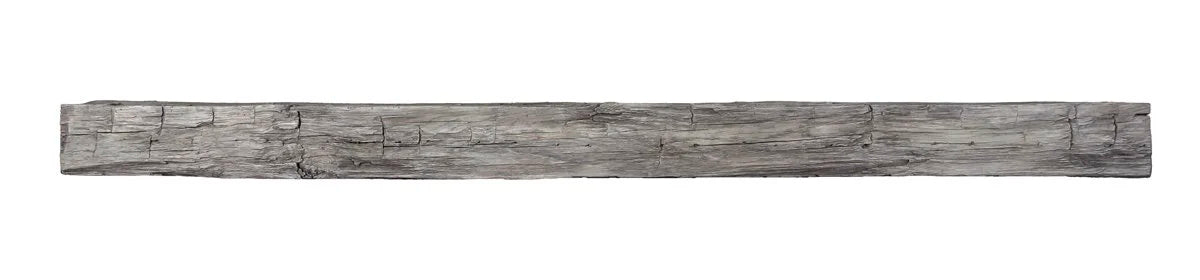 Lexington Hearth Hayloft Beam mantel in Weathered Grey, front view