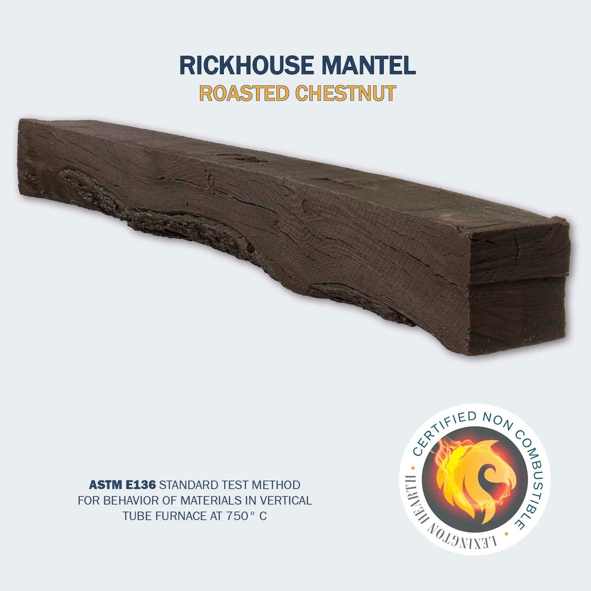 Lexington Hearth Rickhouse mantel in Roasted Chestnut, mounted above a fireplace