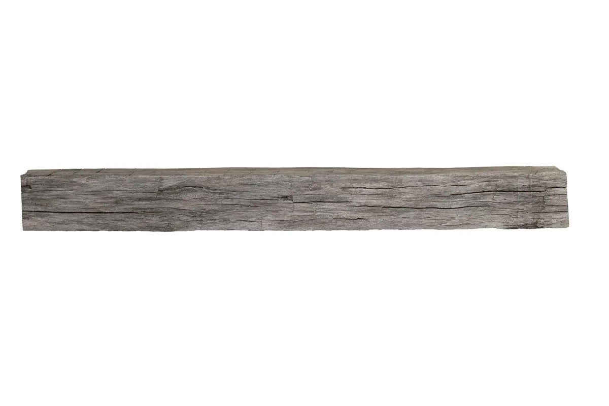Lexington Hearth Tobacco Barn mantel in Weathered Grey, front view