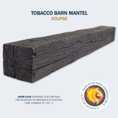 Lexington Hearth Tobacco Barn mantel in Eclipse, mounted above a fireplace