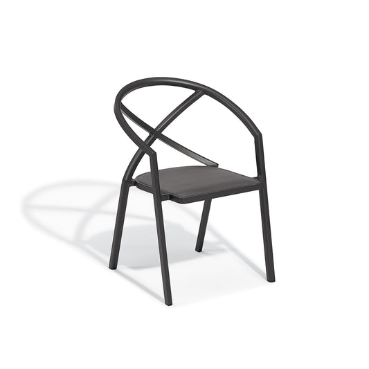 Lightweight sling dining armchair on a Carbon powder coated aluminum frame, shown against a plain background
