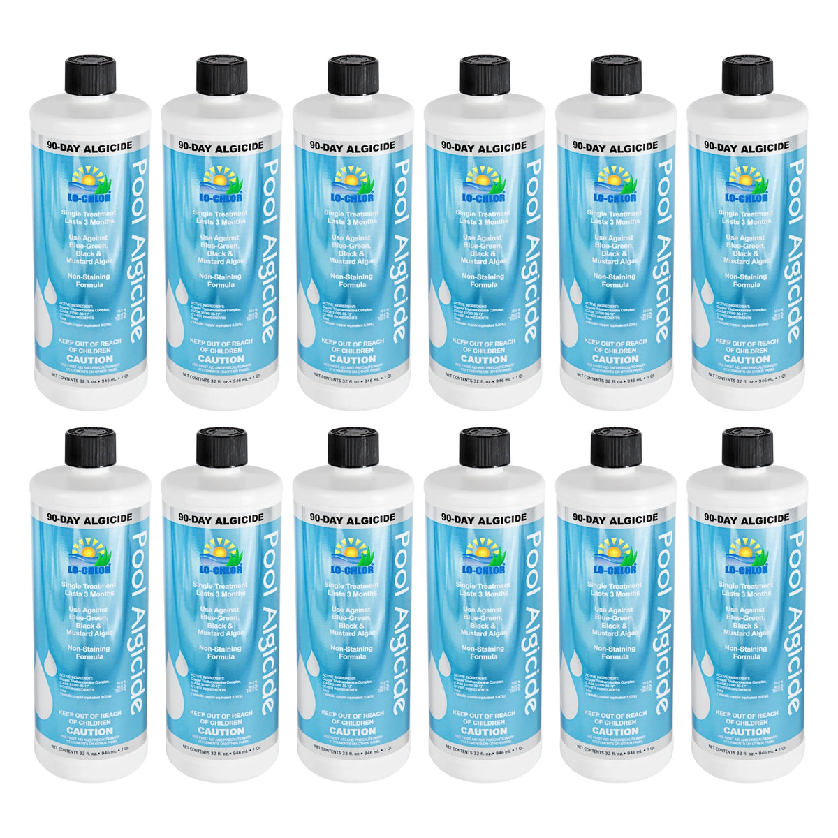 Lo-Chlor 90-Day Pool Algaecide 32 oz, 12 pack of twelve bottles