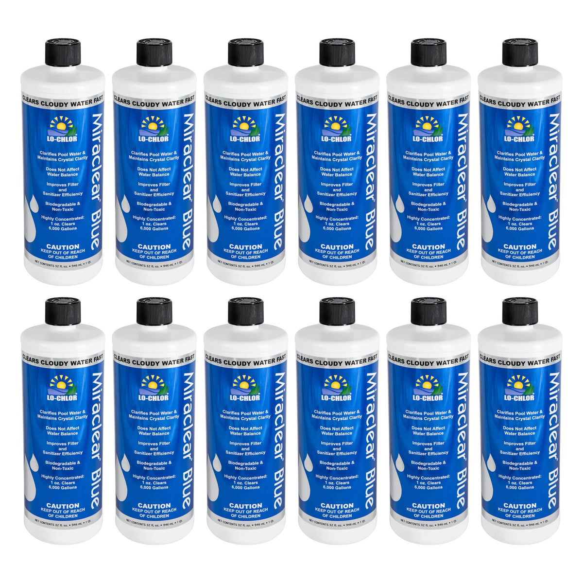 Lo-Chlor Miraclear Blue Clarifier 1 qt, 12 pack of twelve bottles
