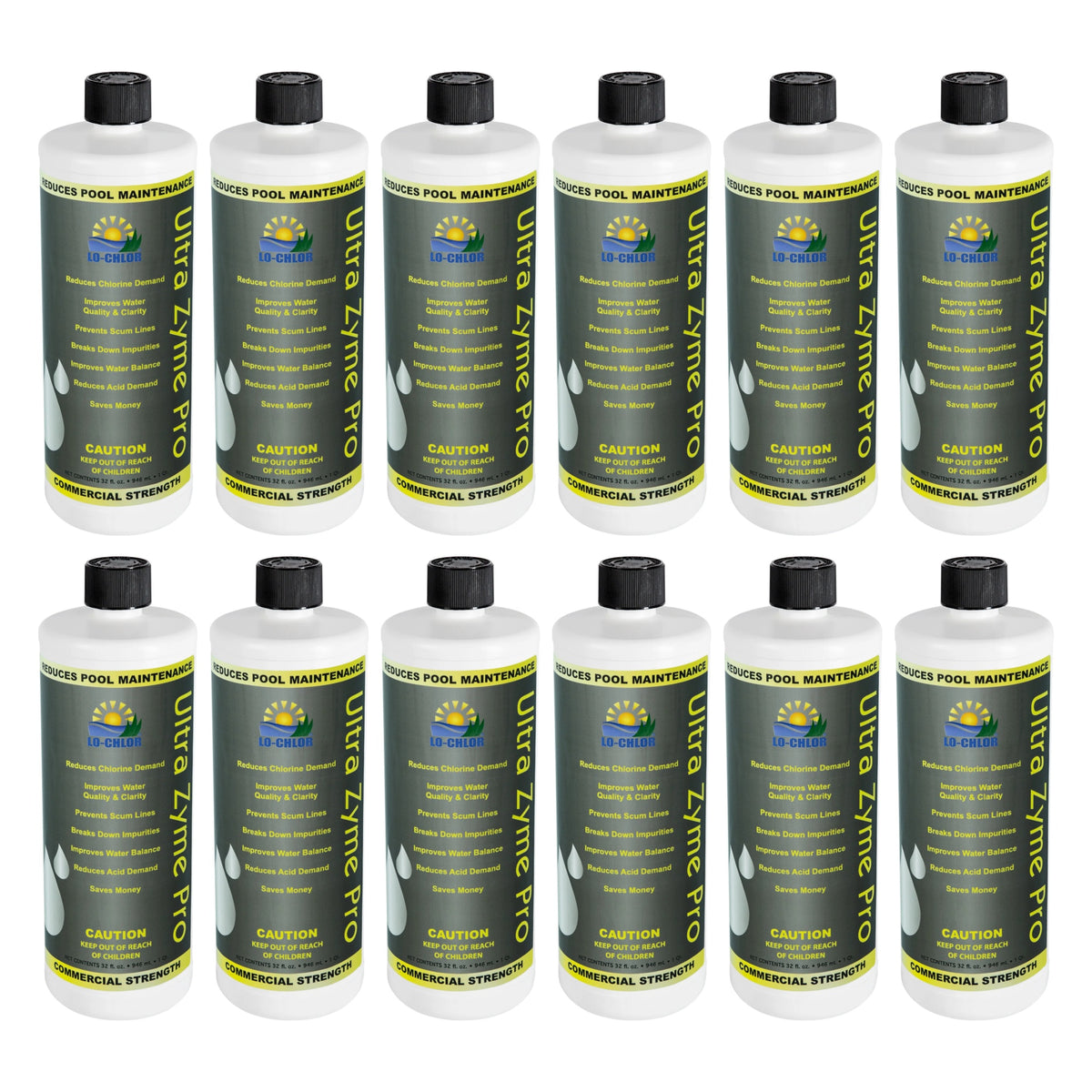 Lo-Chlor Ultra Zyme Pro Concentrated Enzyme 1 qt, 12 pack of twelve bottles