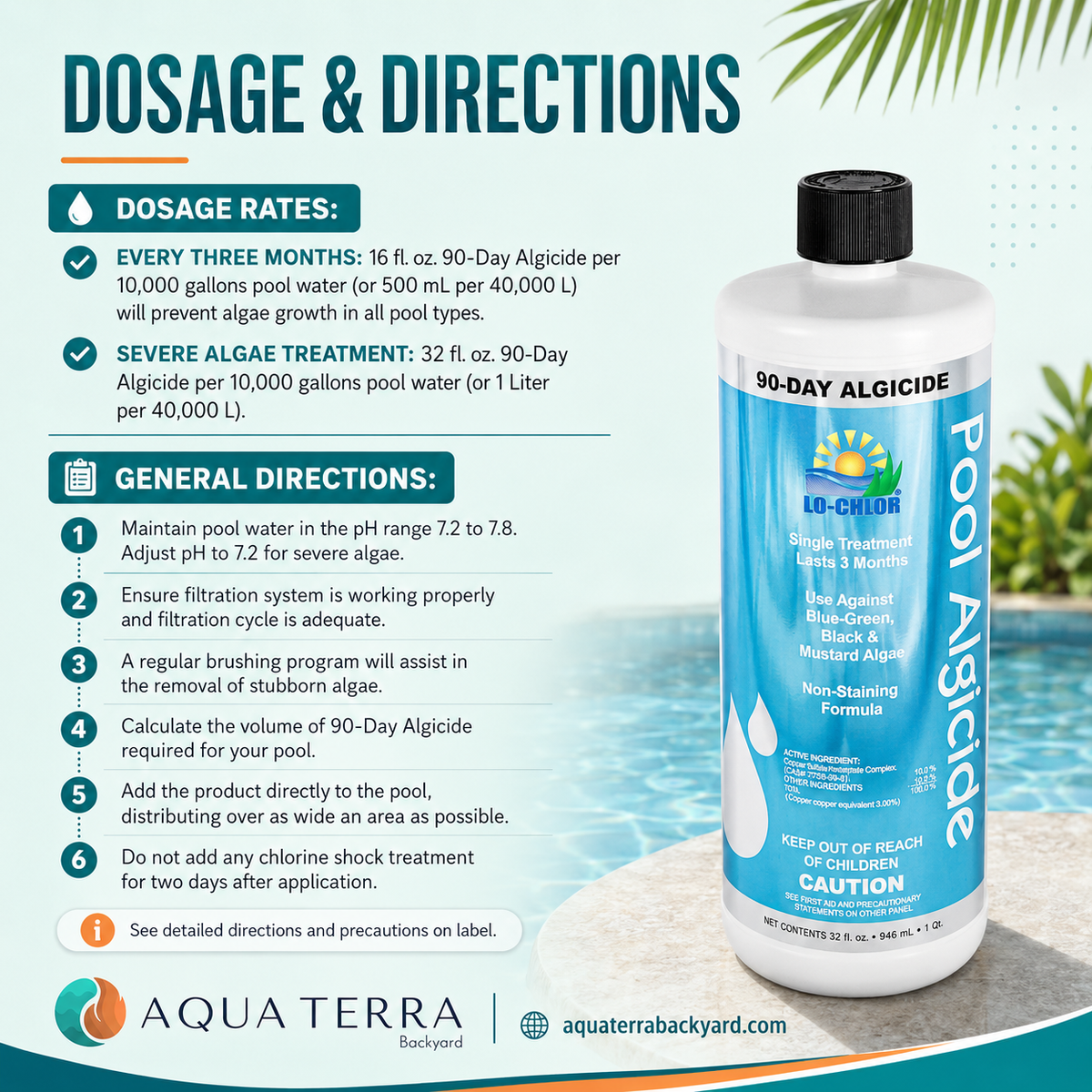 Lo-Chlor 90-Day Pool Algaecide, 32 oz, model LPA003, view 3