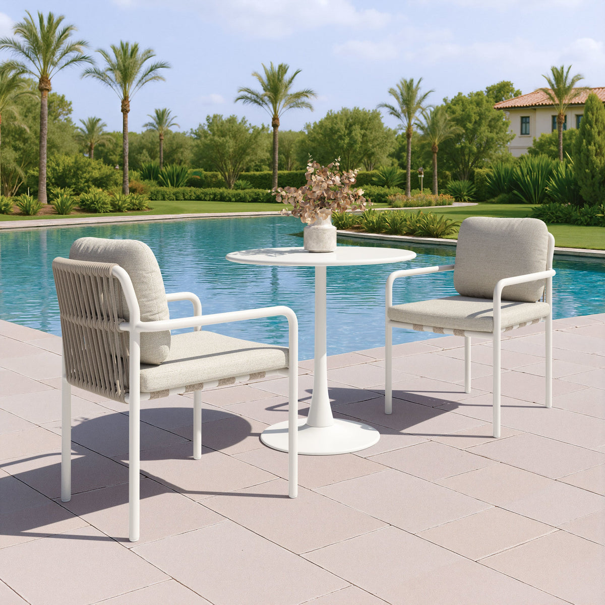 Aite Outdoor Patio Dining Chair, Set of 2, Beige