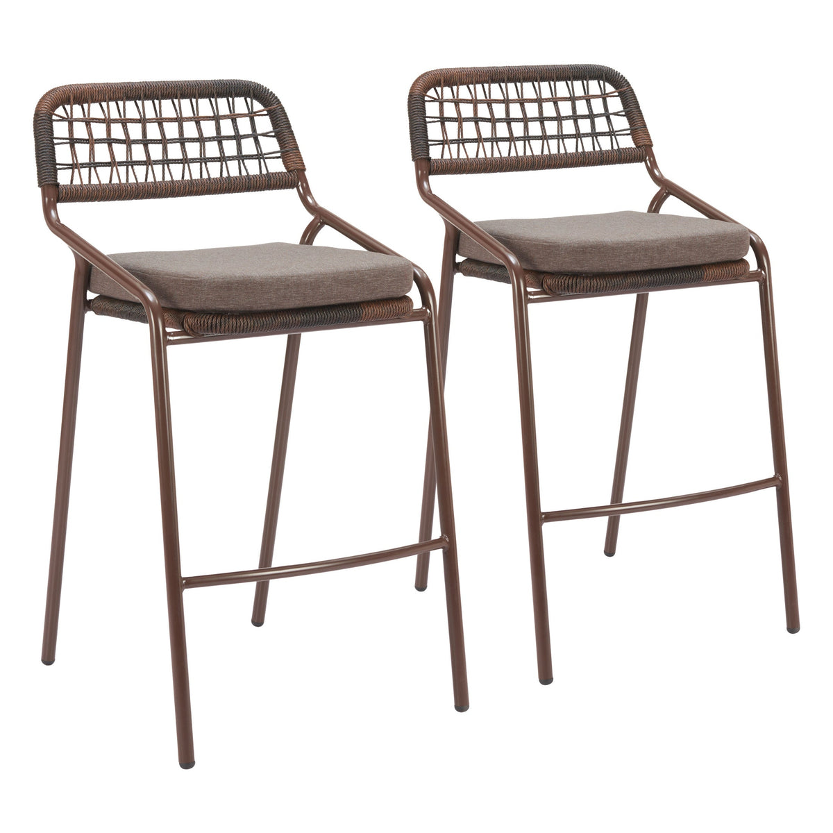 Rio Outdoor Patio Barstool, Set of 2, Brown