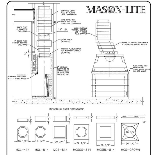 Mason Lite MCLS-814P masonry chimney patio kit