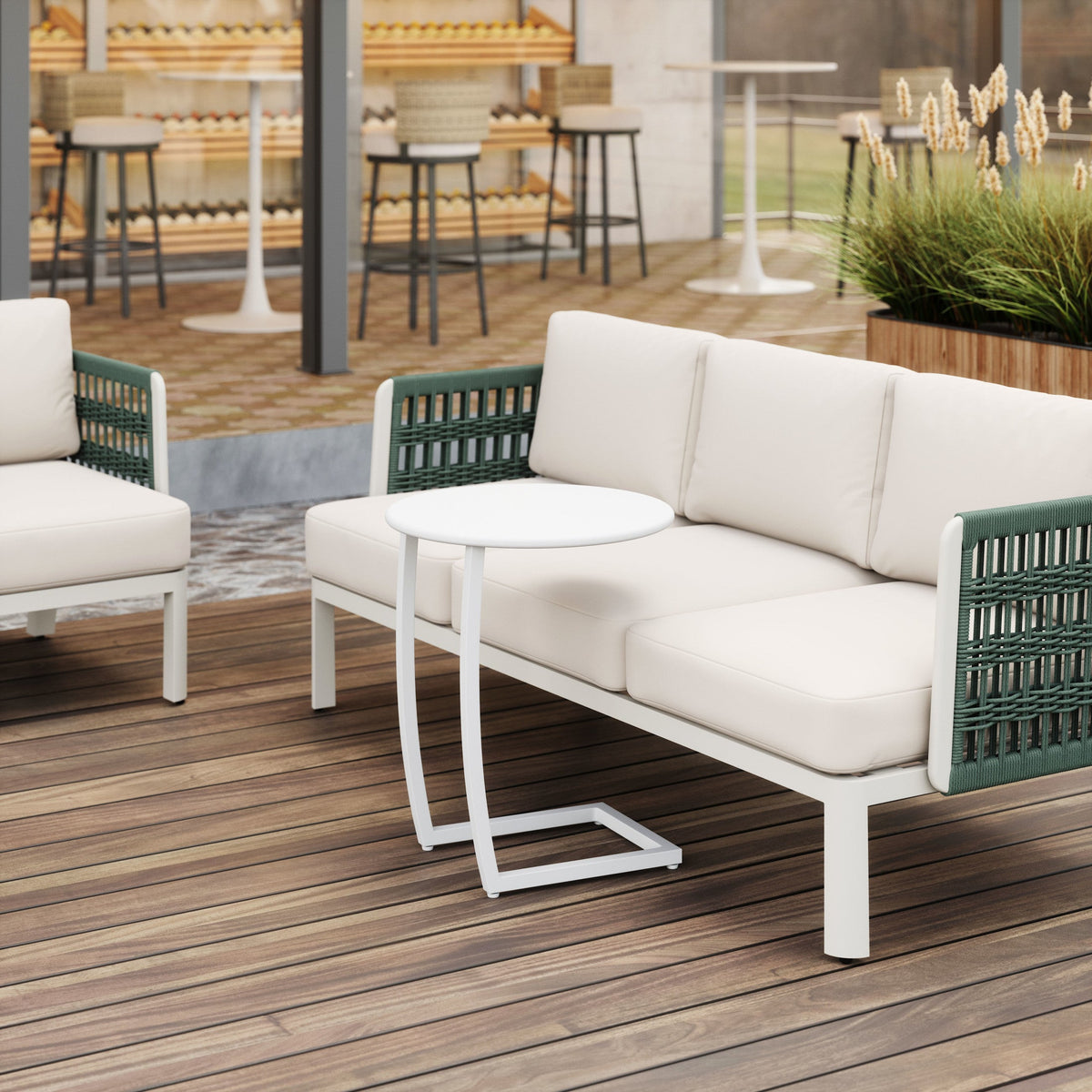 Noga Outdoor Patio End Table, White