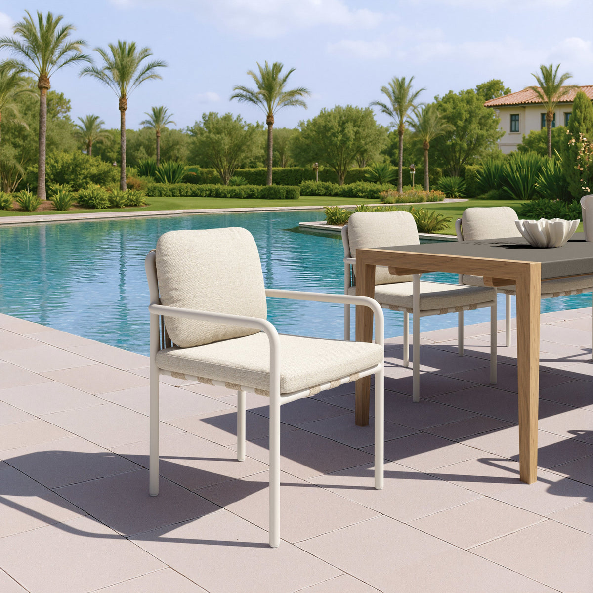 Aite Outdoor Patio Dining Chair, Set of 2, Beige