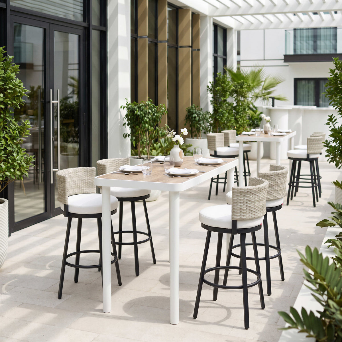 Midnight Wave Outdoor Patio Barstool, White