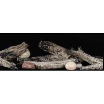 Napoleon BFKXL Beach Fire Kit featuring extra-large driftwood-style fire media and natural accent stones for a wide linear gas fireplace