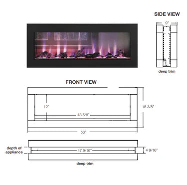 Napoleon NEFBD50H-DTRM Clearion trim kit in black for 50-inch gas fireplaces, providing a sleek finished edge