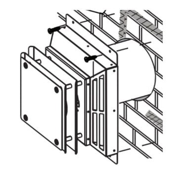 Napoleon GD179 horizontal direct vent fireplace wall terminal showing a square exterior termination cap and wall mounting plate.