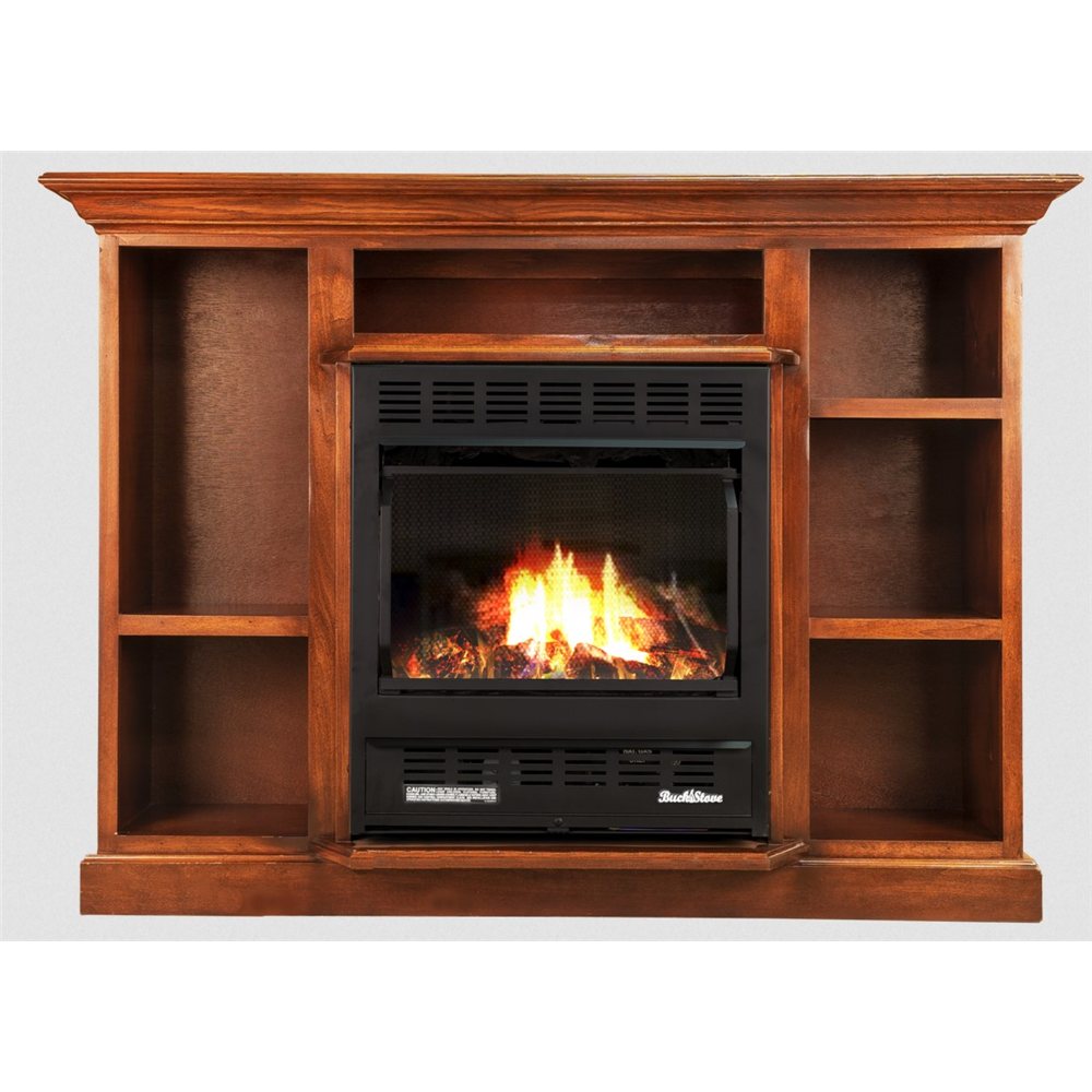Buck Stove NV 11272NATPRES-LO natural gas stove and light oak mantel combo