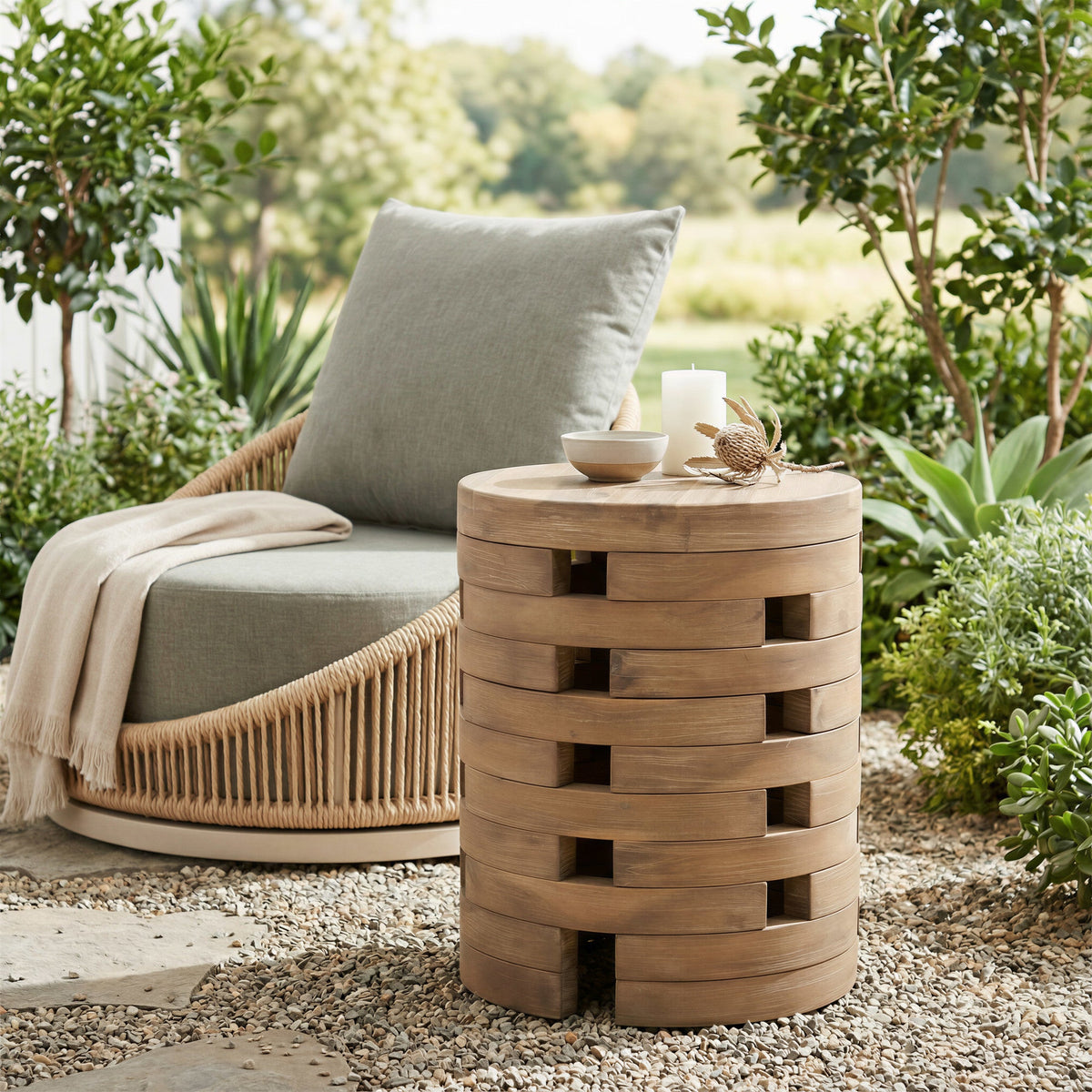 Mado Outdoor Patio Side Table, Natural