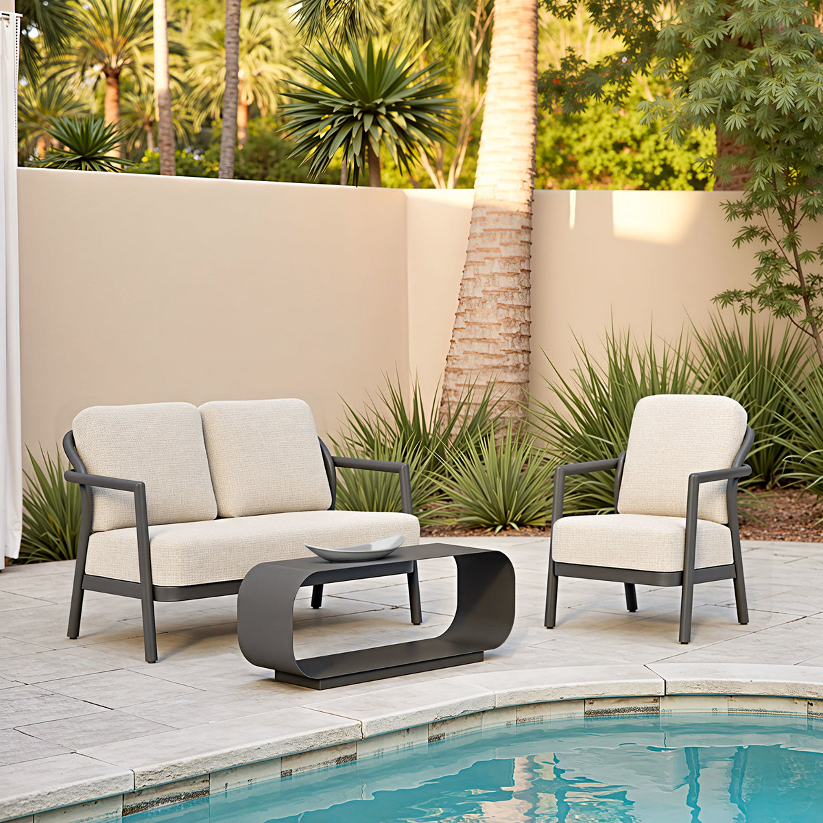 Rein Outdoor Patio Accent Chair, Beige