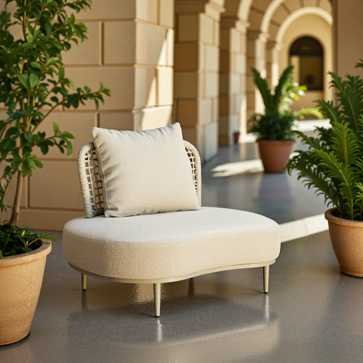 Ruhe Outdoor Patio Accent Chair, Beige