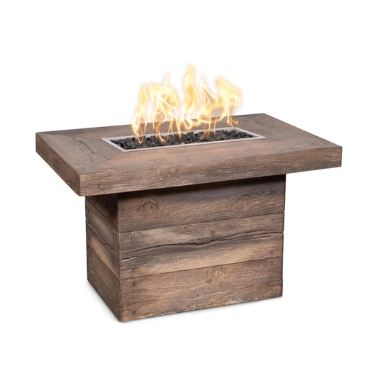 The Outdoor Plus Alberta Fire Table, 36 inch, Rectangular, GFRC Wood Grain, model OPT-ALB36