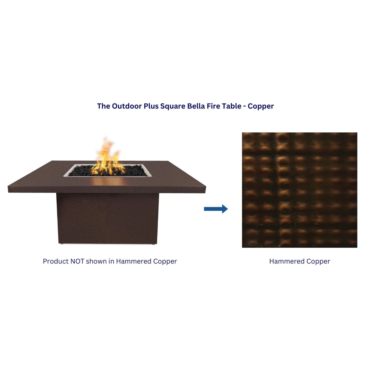 The Outdoor Plus Bella Fire Table, 36 inch, Square, Copper, model OPT-BELCPR36, view 2