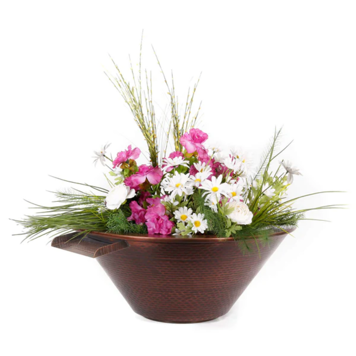 The Outdoor Plus Cazo Planter and Water Bowl, 24 inch, Hammered Copper, model OPT-R24CPW