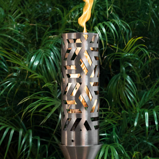 The Outdoor Plus Cubist Original TOP Torch and Post Complete, Stainless Steel, Natural Gas, model OPT-TPK19NG