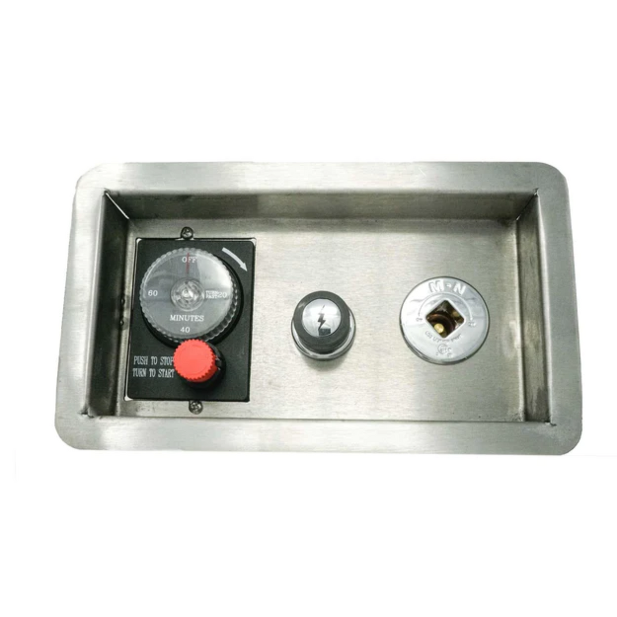 The Outdoor Plus Gas Timer with Push Button, E-Stop and Key Valve, Recessed Panel, model OPT-GTESTOPTMPBKVRP