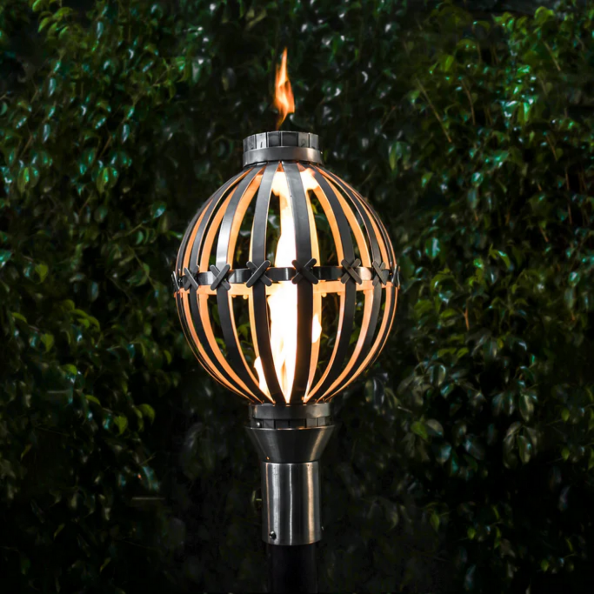 The Outdoor Plus Globe Original TOP Torch and Post Complete, Stainless Steel, Natural Gas, model OPT-TPK2NG