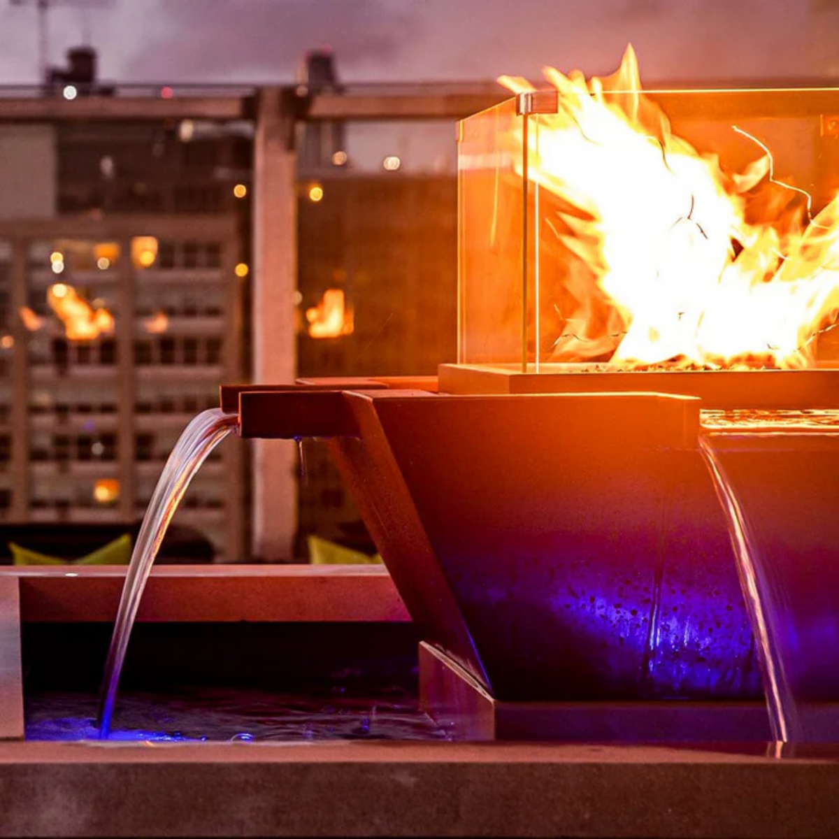 The Outdoor Plus Maya Fire & Water Bowl, 30-inch, square, stainless steel