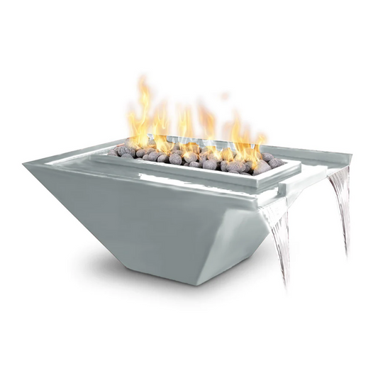 The Outdoor Plus Nile Fire and Water Bowl, 30 inch, Rectangular, Stainless Steel, model OPT-30NLSSF