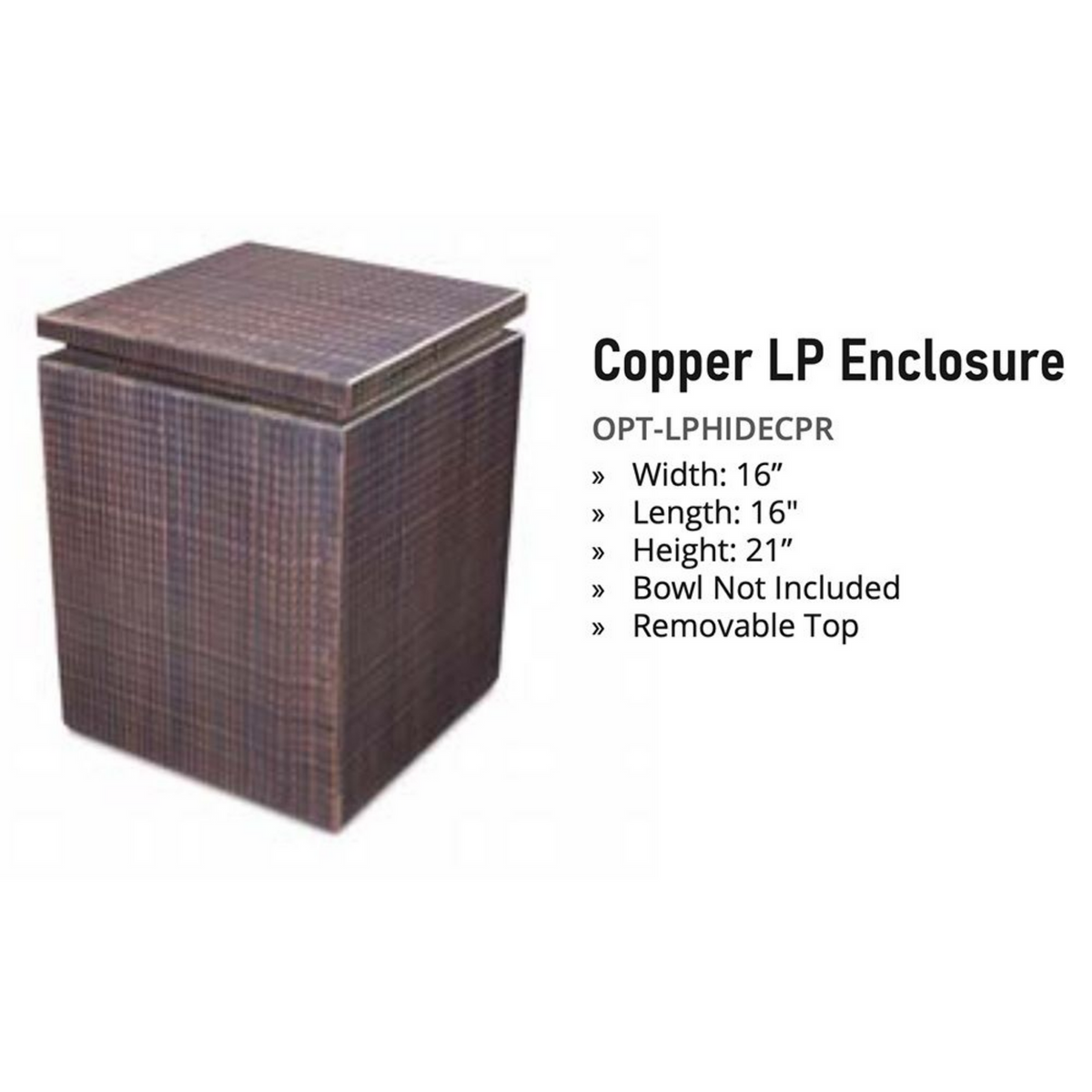 The Outdoor Plus Propane Tank Enclosure with Removable Top, Copper, model OPT-LPHIDECPR, view 2