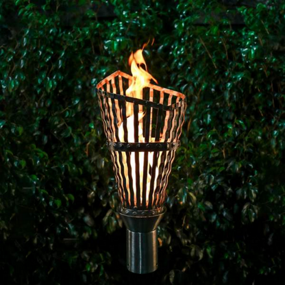 The Outdoor Plus Roman Original TOP Torch and Post Complete, Stainless Steel, Propane, model OPT-TPK7LP