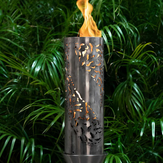 The Outdoor Plus Tiki Original TOP Torch and Post Complete, Stainless Steel, Propane, model OPT-TPK25LP