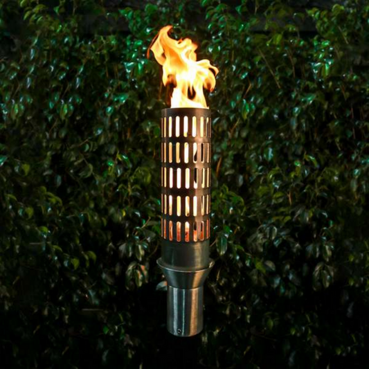 The Outdoor Plus Vent Original TOP Torch and Post Complete, Stainless Steel, Propane, model OPT-TPK4LP