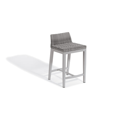 Argento woven counter stool with footrail on an aluminum frame