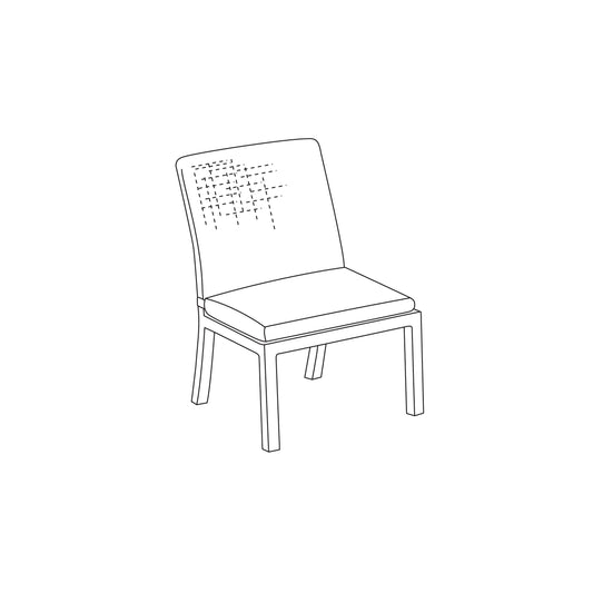 Armless Argento side chair with a woven back on an aluminum frame