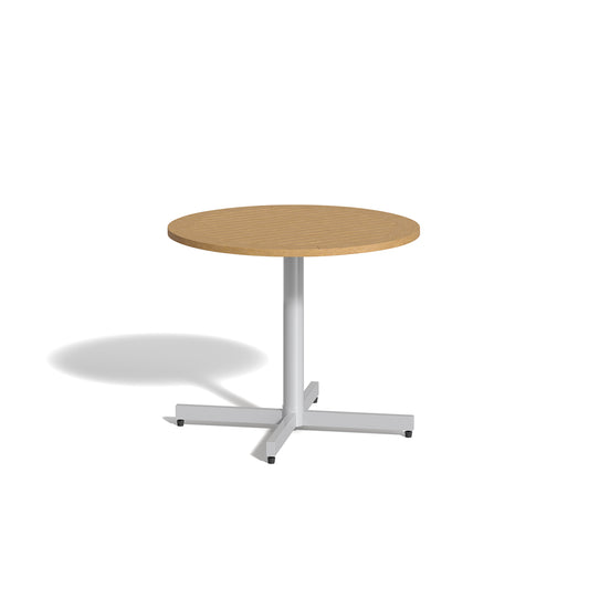 Mena 36 inch round bistro table with a Tekwood Natural top on a Flint powder coated woven column, on a plain white background