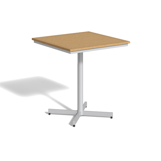 Mena 36 inch square bar table with a Tekwood Natural top on a Flint powder coated woven column, on a plain white background