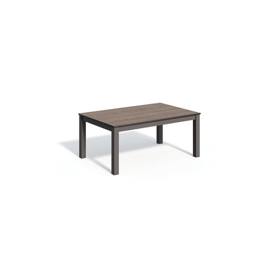 Travira coffee table with a Marshland Oak high pressure laminate top on a carbon powder coated aluminum base