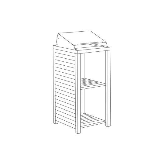 Travira host stand with a shelved valet base and angled topper, shown against a plain background
