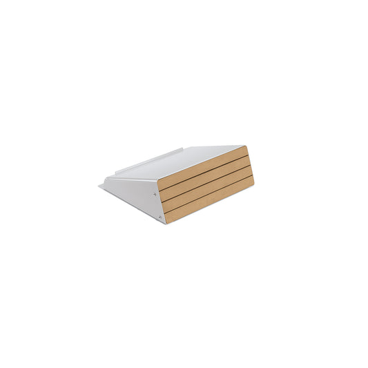 Travira host stand topper with a Tekwood Natural surface on a flint powder coated aluminum frame