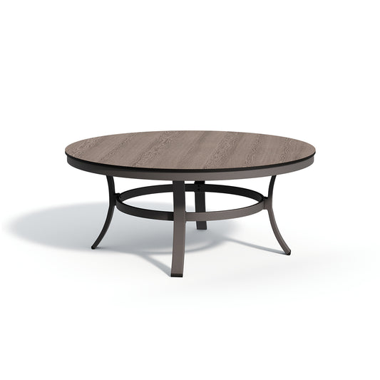 Travira square chat table with a Marshland Oak high pressure laminate top on a carbon powder coated aluminum base