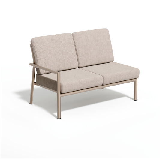 Two seat modular sectional unit with a single right hand arm on a Taupe powder coated aluminum frame